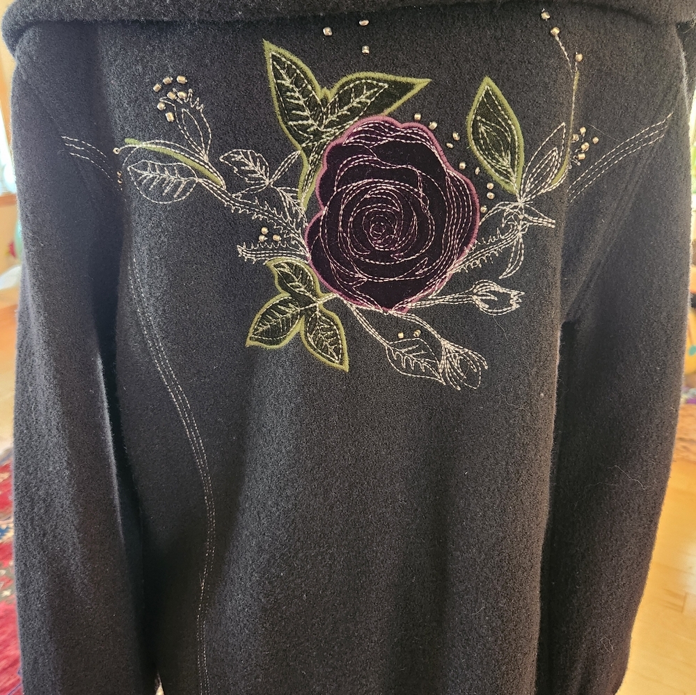 Vintage Icelandic Design brand Embroidered & Beaded Wool Jacket, sz Medium